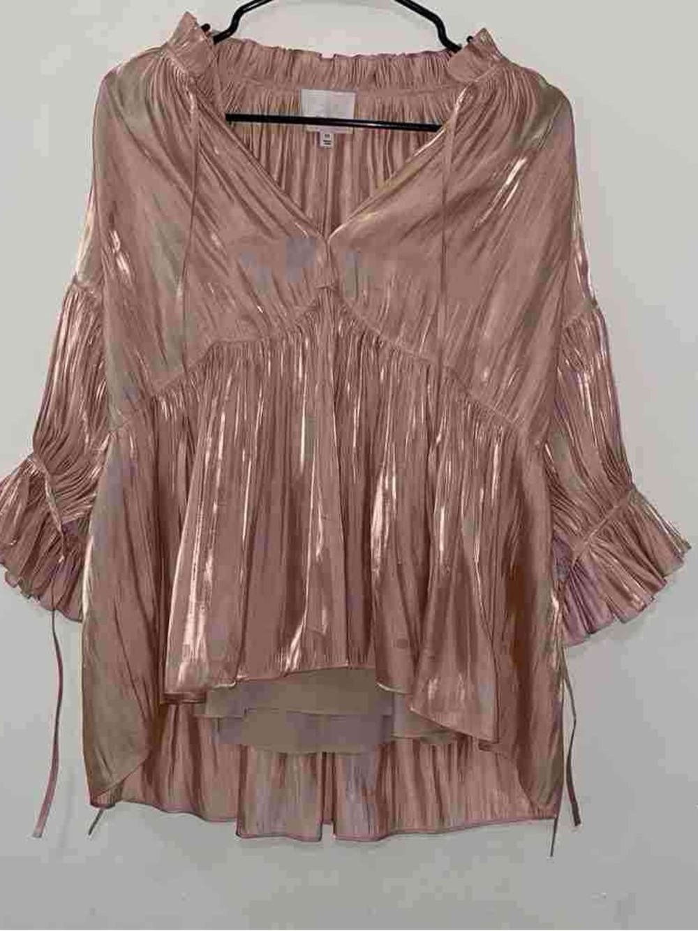 Shimmer Pleated V-Neck Blouse - Rose